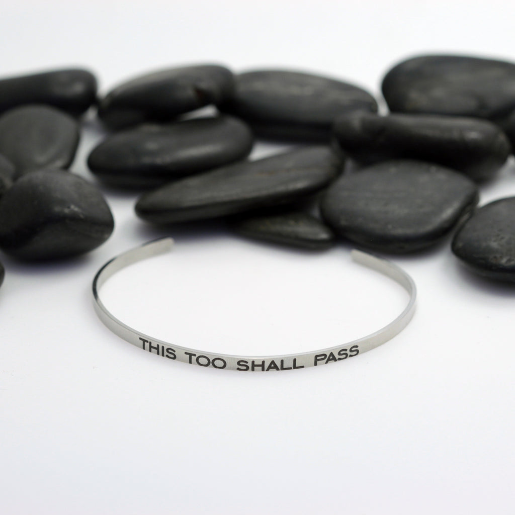 This Too Shall Pass Skinny Motivational Statement | Engraved Cuff Bracelet - Hand Stamped