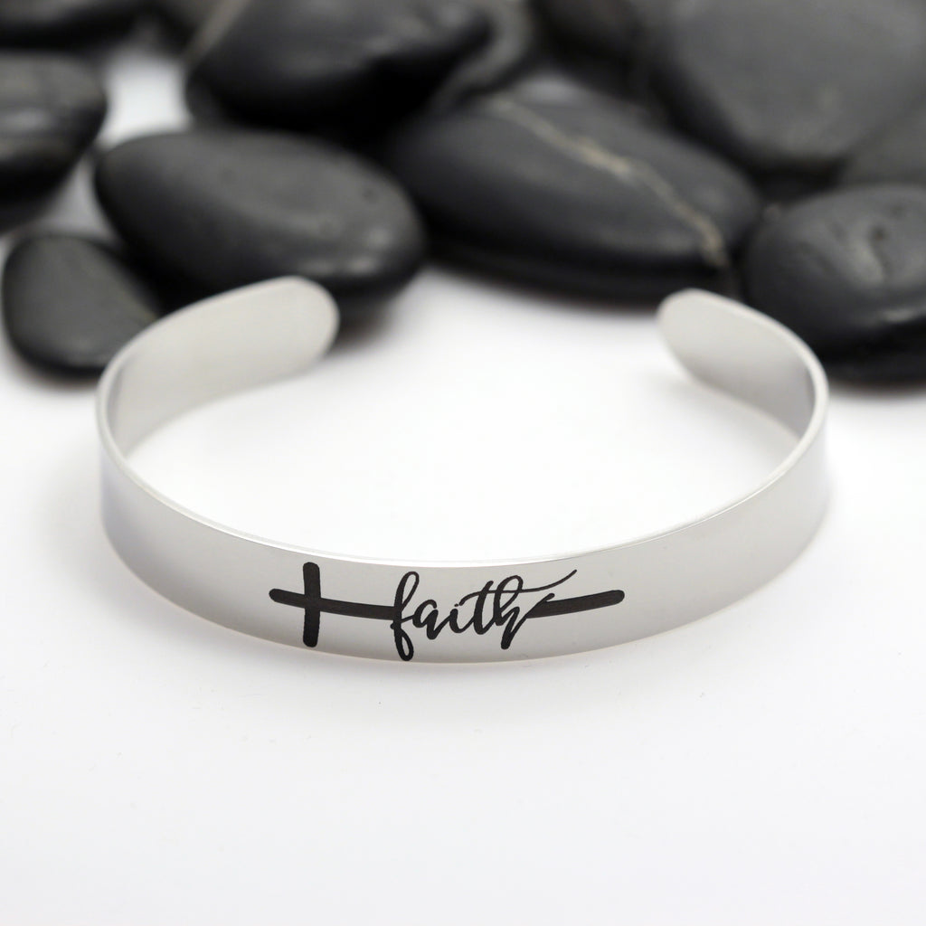 Faith CROSS | Religious | Motivational Statement | Engraved Cuff Bracelet - Hand Stamped