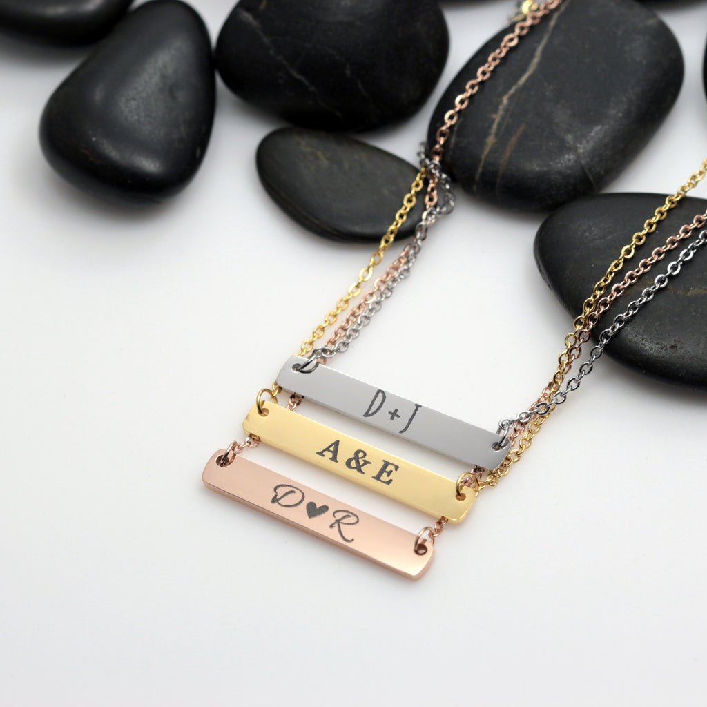 Personalized Initials Bar Necklace - Hand Stamped
