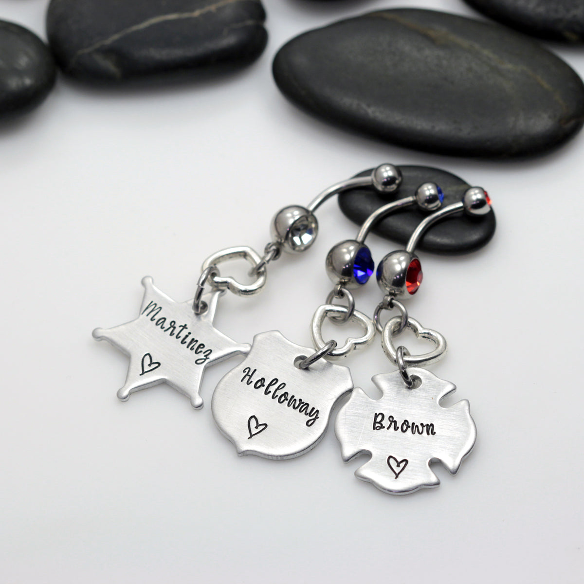 Name Belly Ring Maltese Cross Firefighter Police Officer Badge