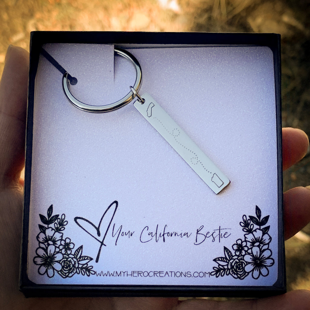 Custom Long Distance Keychain - Hand Stamped