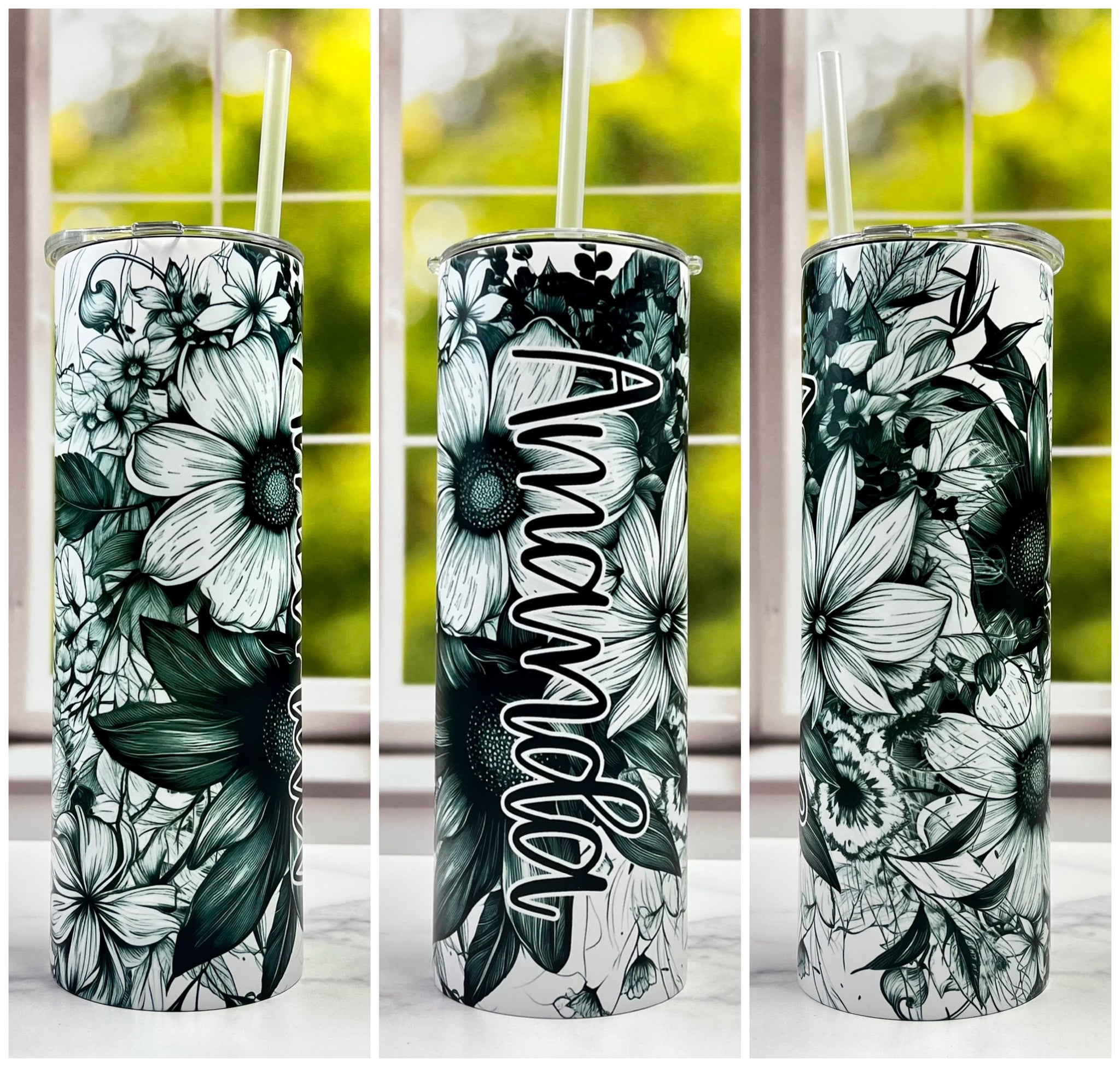 Custom Personalized Name Floral 20oz Tumbler