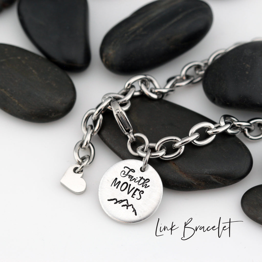 Faith Moves Mountains | Adventure and Outdoor Lovers Gift Idea | Mountain Scenery - Necklace | Expandable Bangle | Bracelet - Hand Stamped