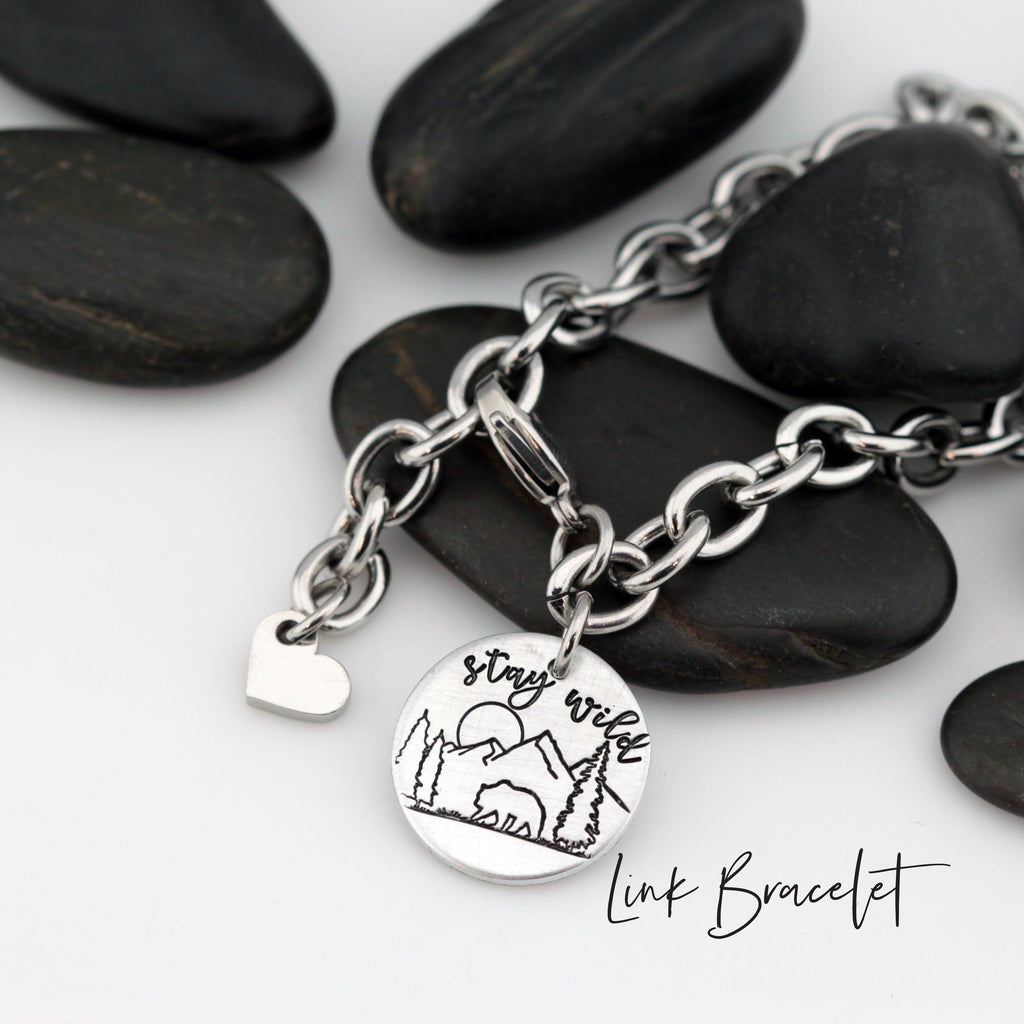 Stay Wild | Adventure and Outdoor Lovers Gift Idea | Mountain Scenery - Necklace | Expandable Bangle | Bracelet - Hand Stamped