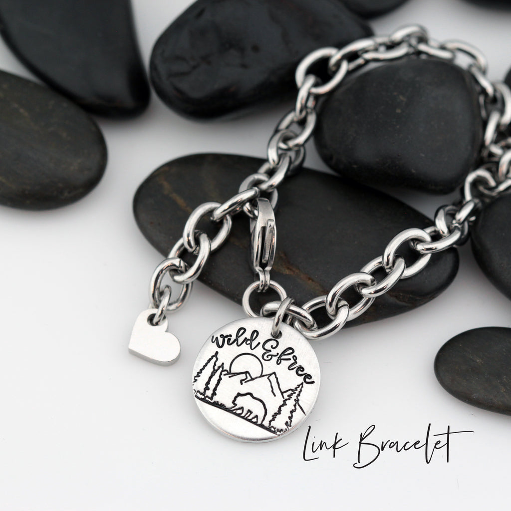 Wild & Free | Adventure and Outdoor Lovers Gift Idea | Mountain Scenery - Necklace | Expandable Bangle | Bracelet - Hand Stamped