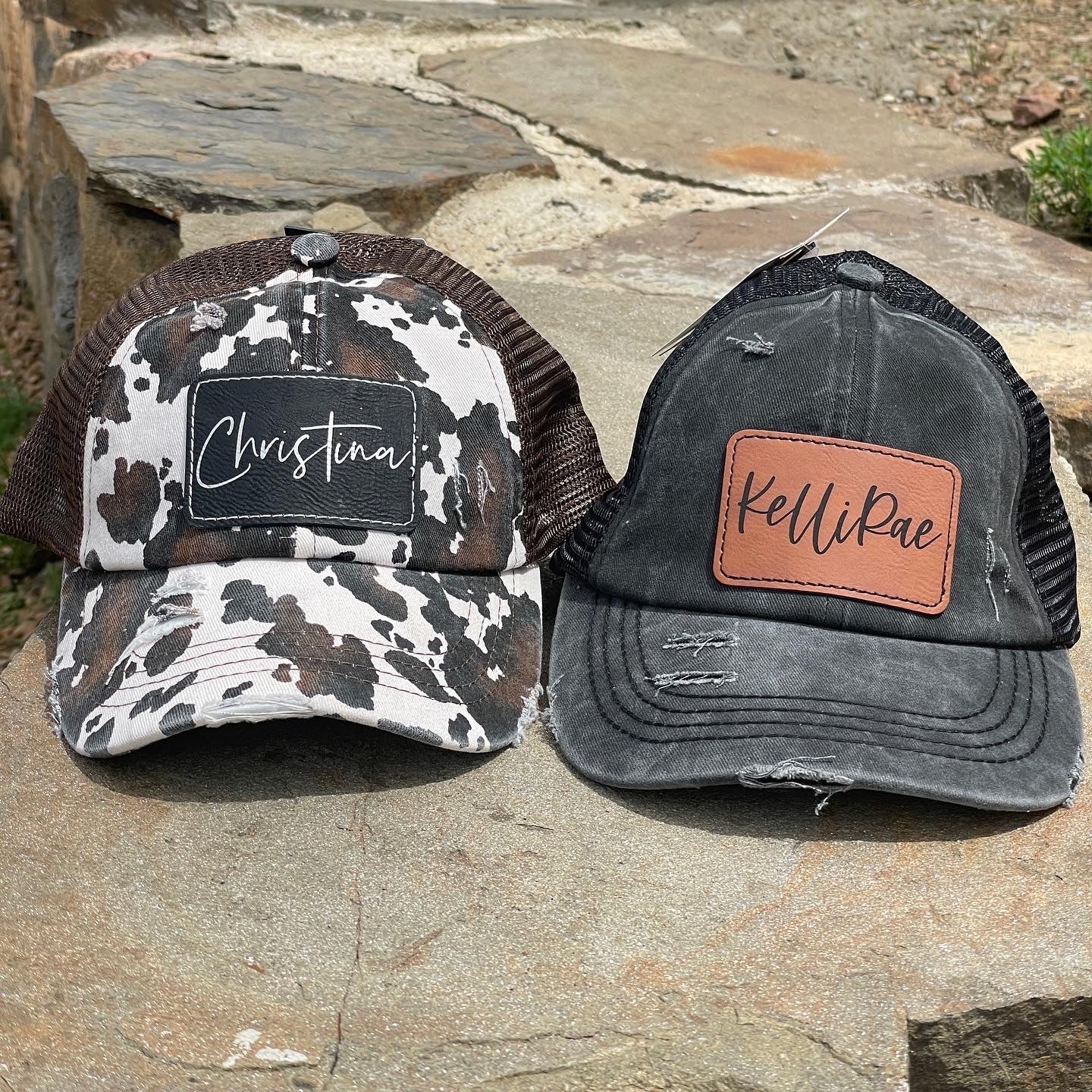 Custom NAME Patch Distressed Criss Cross High Pony Hat – My Hero