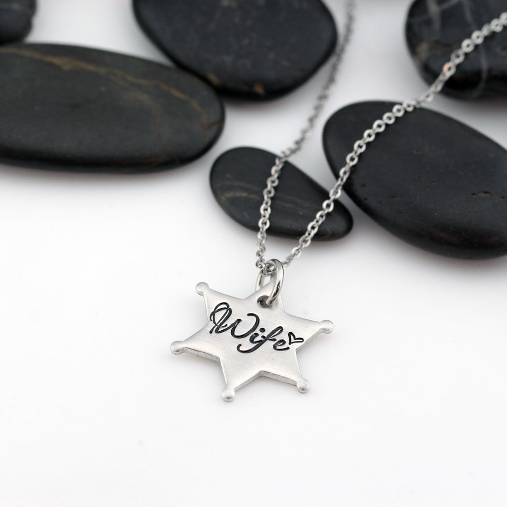 Wife Necklace | Maltese Cross | Firefighter | Police Officer Badge | Deputy Sheriff Badge - Hand Stamped