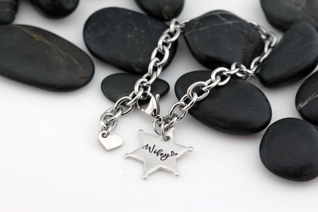 Wifey Bracelet | Maltese Cross | Firefighter | Police Officer Badge | Deputy Sheriff Badge | Dog Tag - Hand Stamped