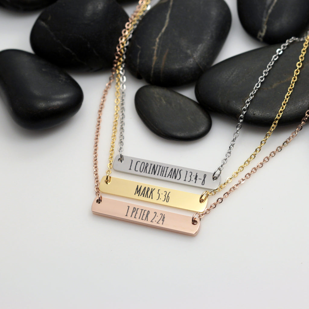 Personalized Religious Bible Verse Bar Necklace - Hand Stamped