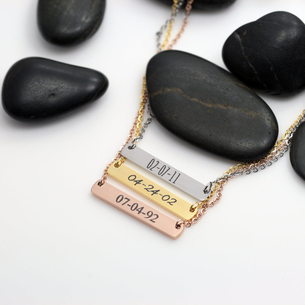 Personalized Date Bar Necklace - Hand Stamped