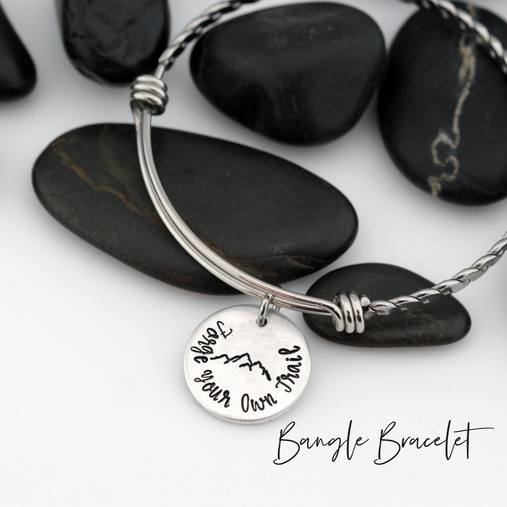 Forge Your Own Trail | Adventure and Outdoor Lovers Gift Idea | Mountain Scenery - Necklace | Expandable Bangle | Bracelet - Hand Stamped