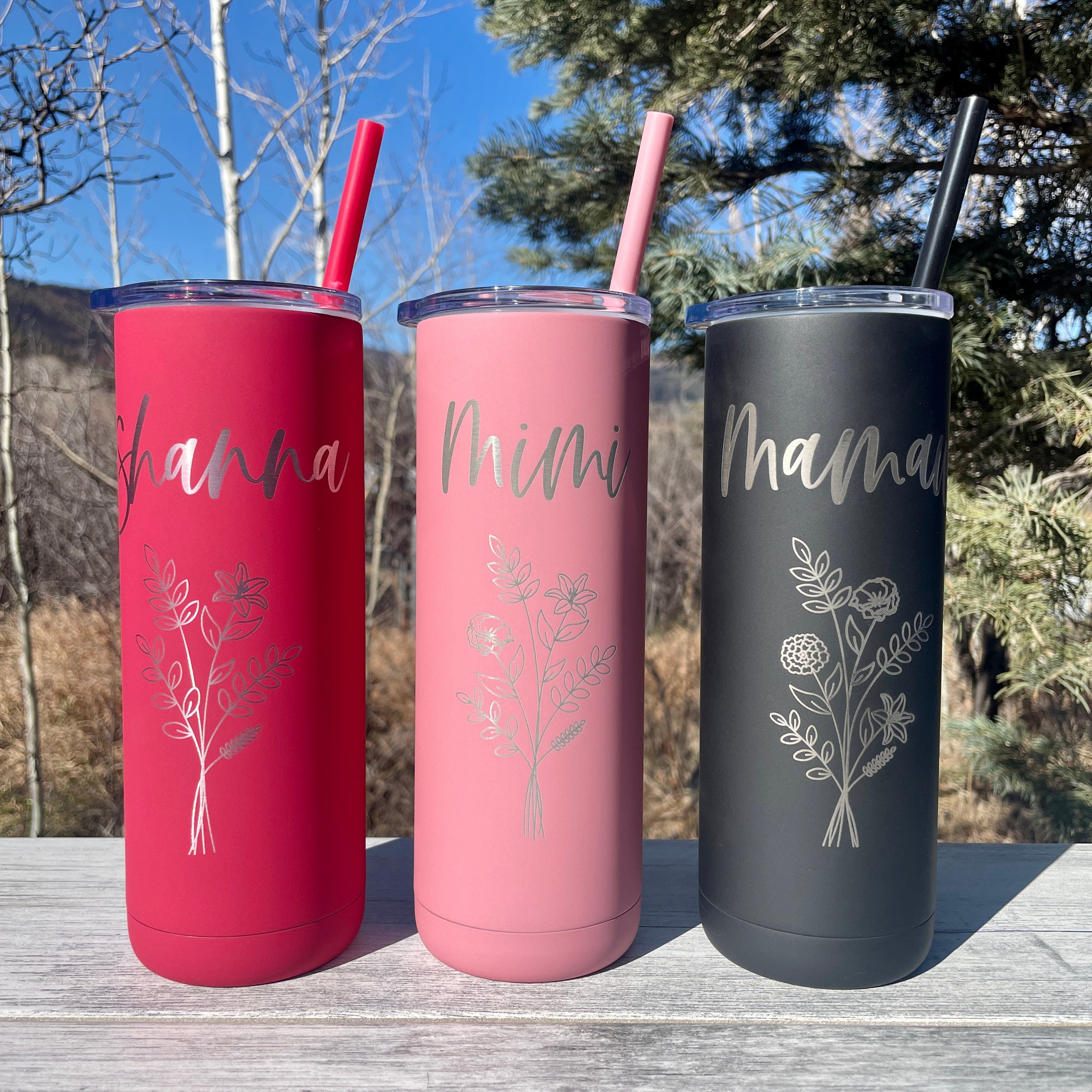 Mama with Kids Names Laser Engraved Matte Blush Tumbler with Straw -  Mother's Day Gift