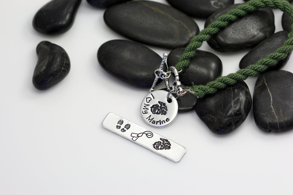 I Love My Marine Hand Stamped | Custom | Boot Band Bracelet - Hand Stamped