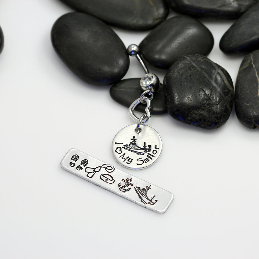 I Love My Sailor Hand Stamped | Custom | NAVY Belly Ring - Hand Stamped