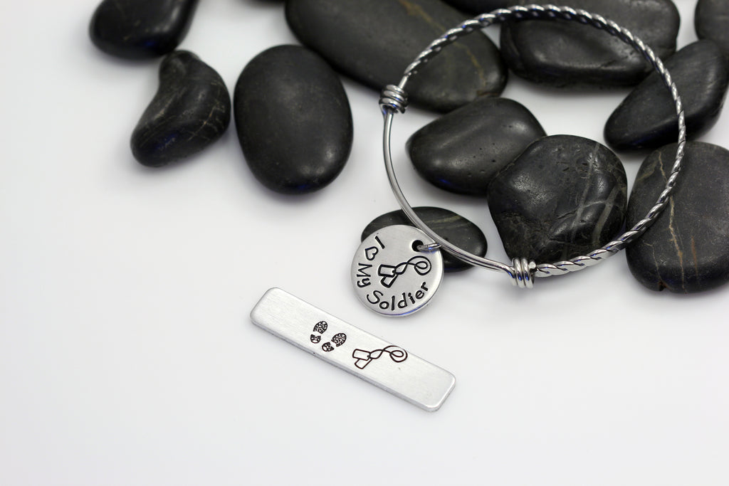 I Love My Soldier Hand Stamped | Custom | Expandable Bangle Bracelet - Hand Stamped