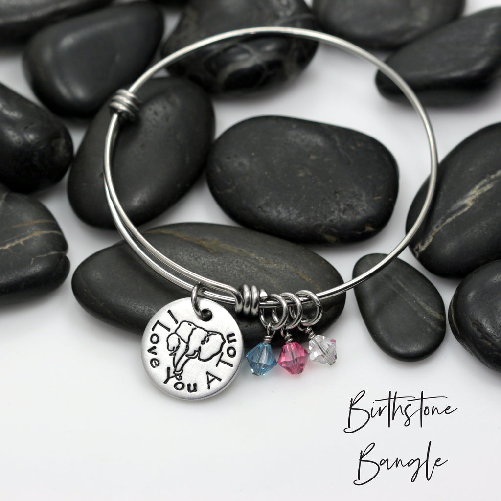 I Love You A Ton | Mama Elephant - Personalized Expandable Bangle Bracelet - Hand Stamped