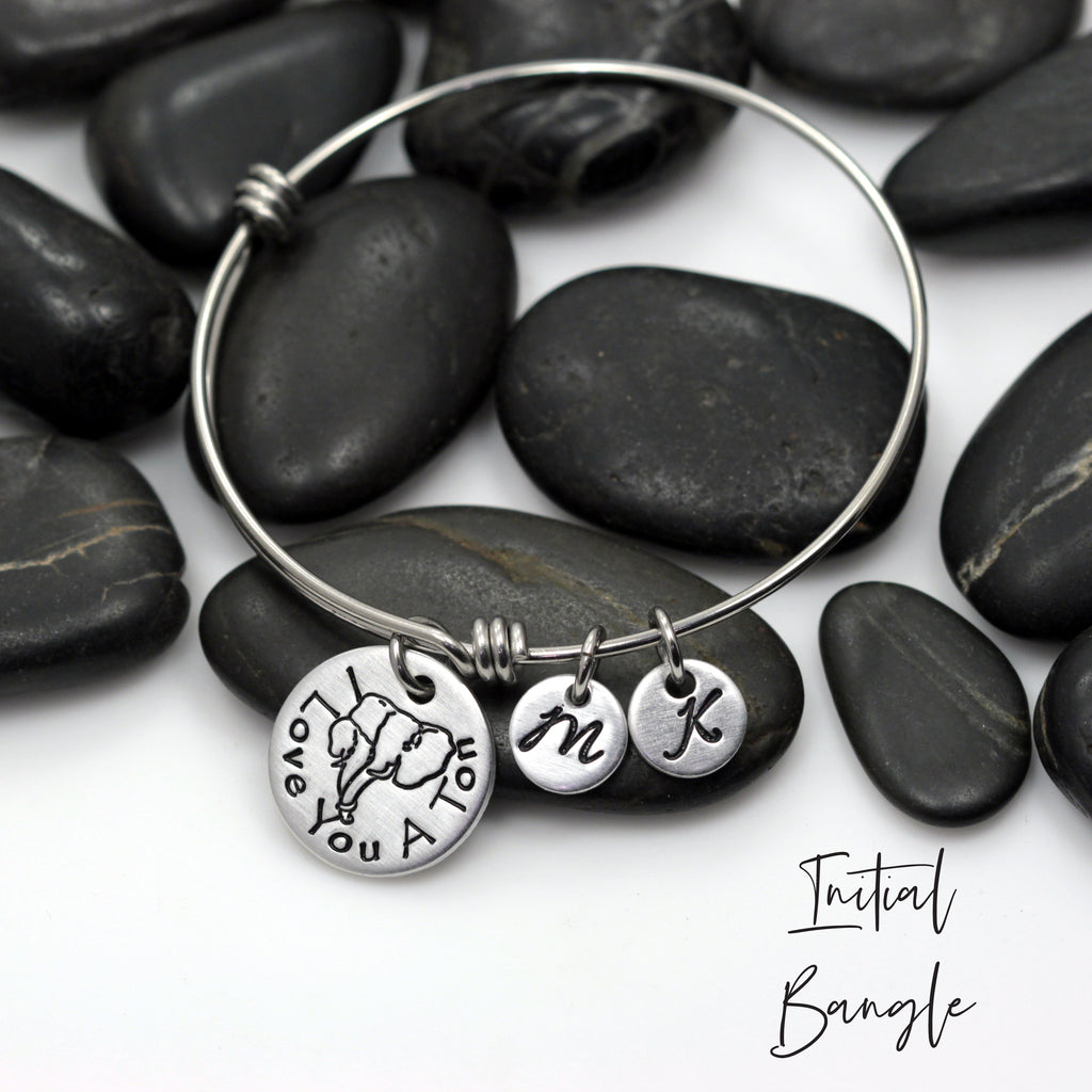 I Love You A Ton | Mama Elephant - Personalized Expandable Bangle Bracelet - Hand Stamped