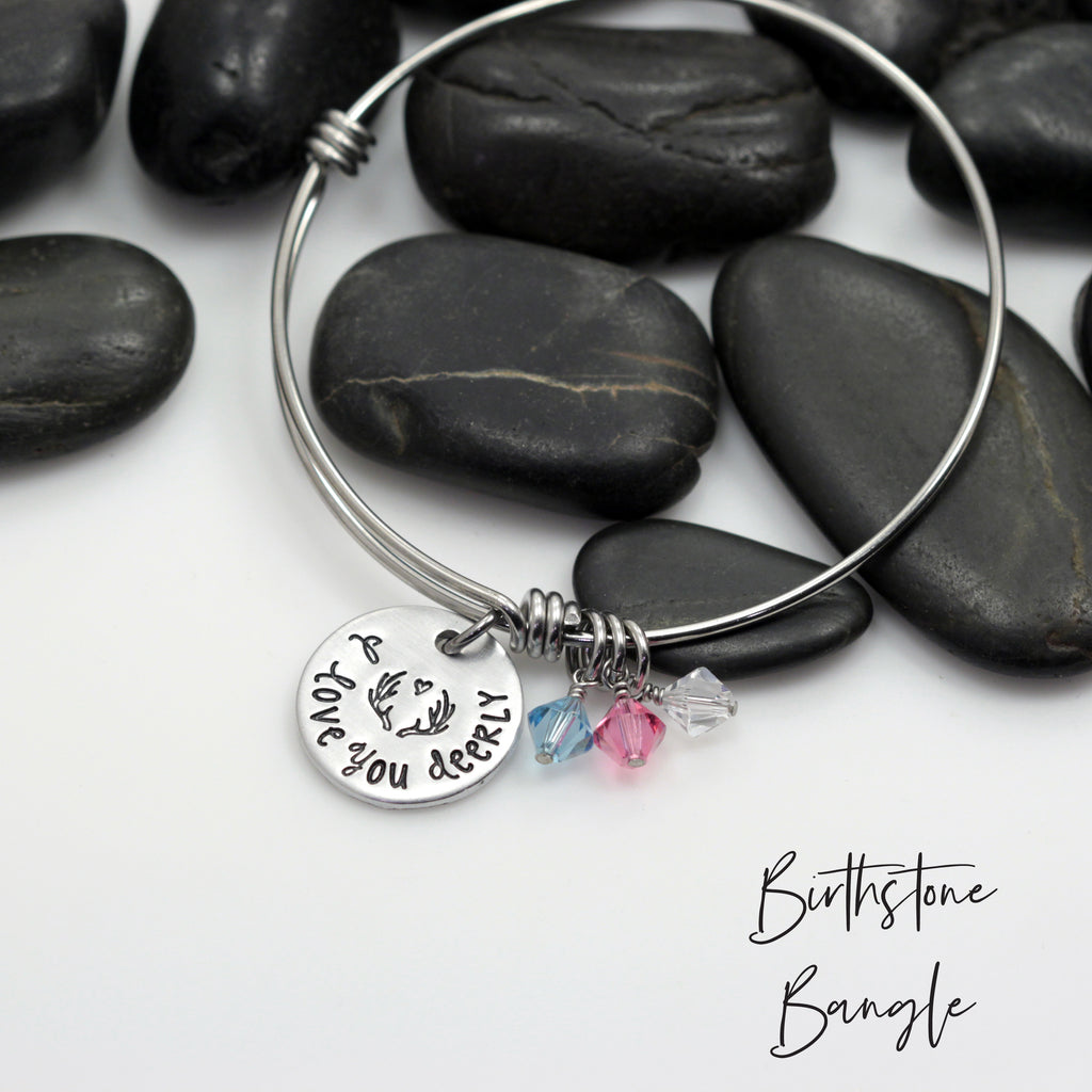 I Love You Deerly - Personalized Expandable Bangle Bracelet - Hand Stamped