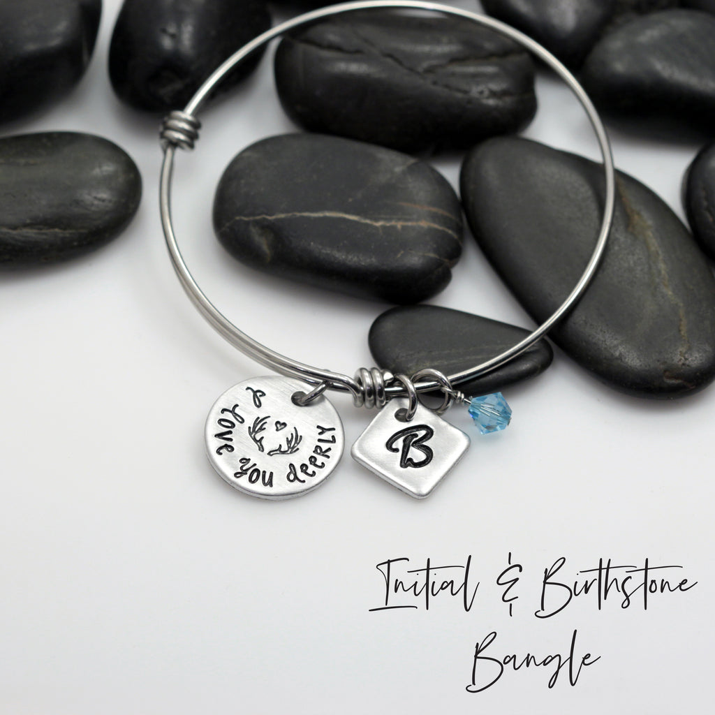 I Love You Deerly - Personalized Expandable Bangle Bracelet - Hand Stamped