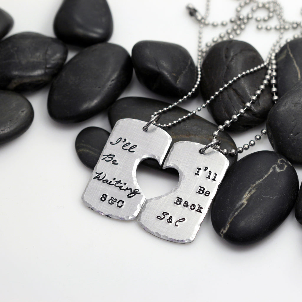 I'll Be There | I'll Be Back Military Deployment | Long Distance Necklace Set - Hand Stamped