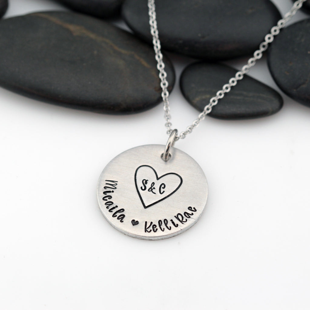 Large Heart | Personalized Names With Initials | Custom Mother's Necklace - Hand Stamped