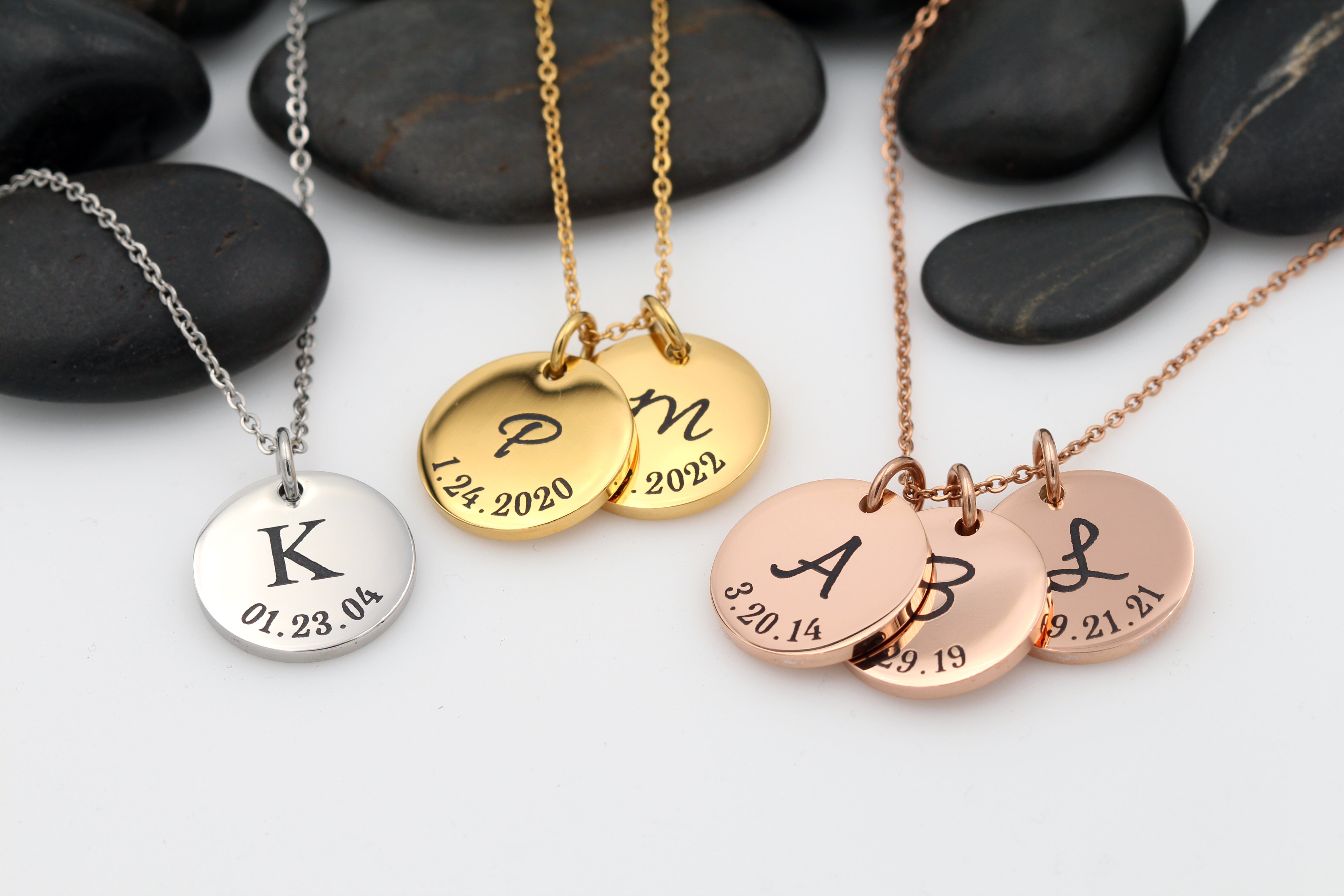 Engraved Initial Necklace - Personalized Engraved Date Necklace