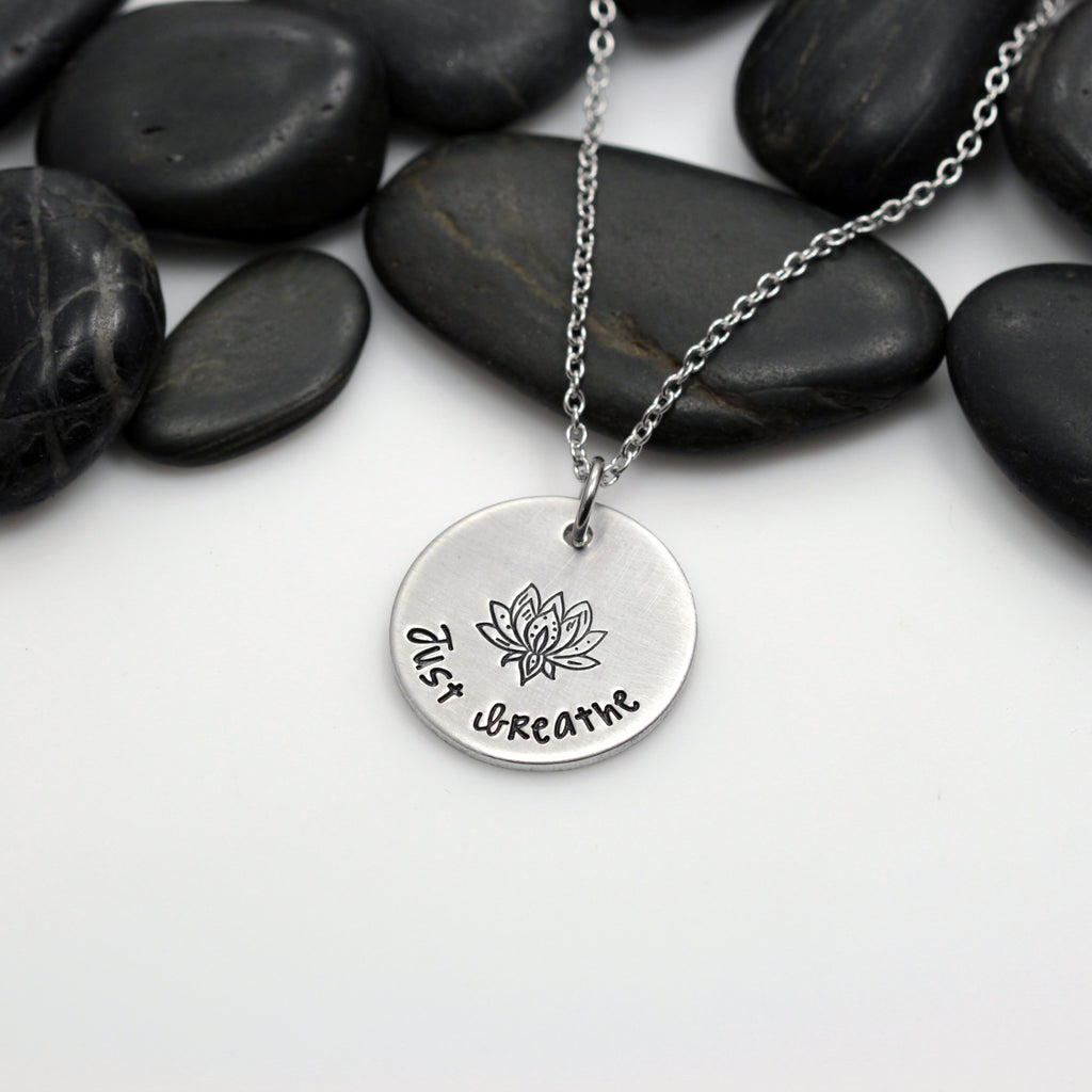 Just Breathe Lotus Necklace - Hand Stamped