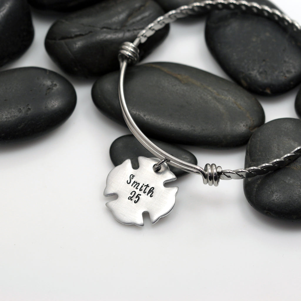 Name and Number Bangle | Maltese Cross | Firefighter | Police Officer Badge | Deputy Sheriff Badge - Hand Stamped