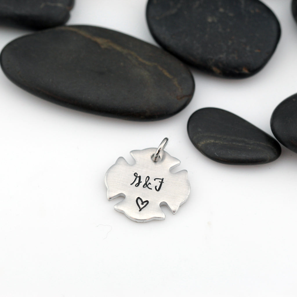 Couples Initials Charm | Maltese Cross | Firefighter | Police Officer Badge | Deputy Sheriff Badge - Hand Stamped