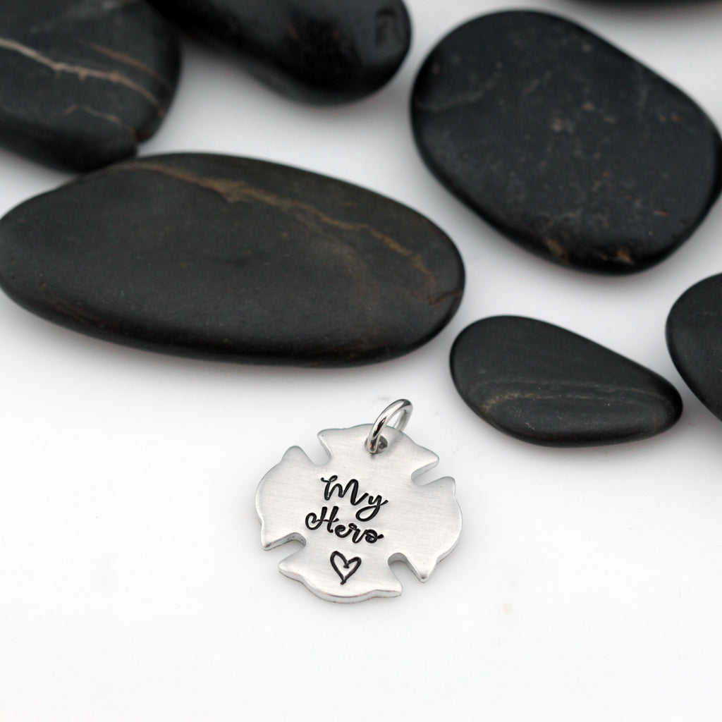 My Hero Charm | Maltese Cross | Firefighter | Police Officer Badge | Deputy Sheriff Badge | Dog Tag - Hand Stamped