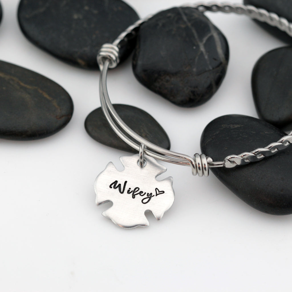 Wifey Bangle | Maltese Cross | Firefighter | Police Officer Badge | Deputy Sheriff Badge | Dog Tag - Hand Stamped