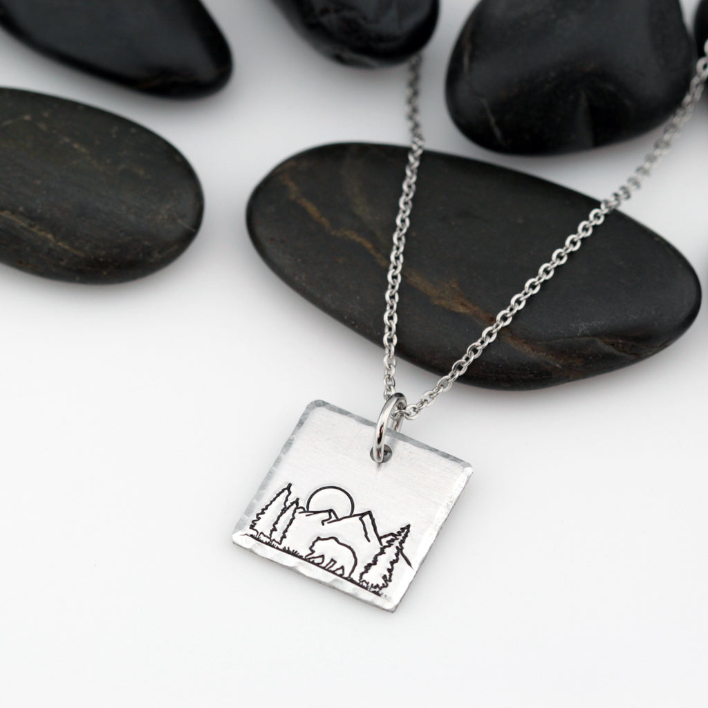 Mountain Scenery Necklace | Adventure and Outdoor Lovers Gift Idea - Hand Stamped