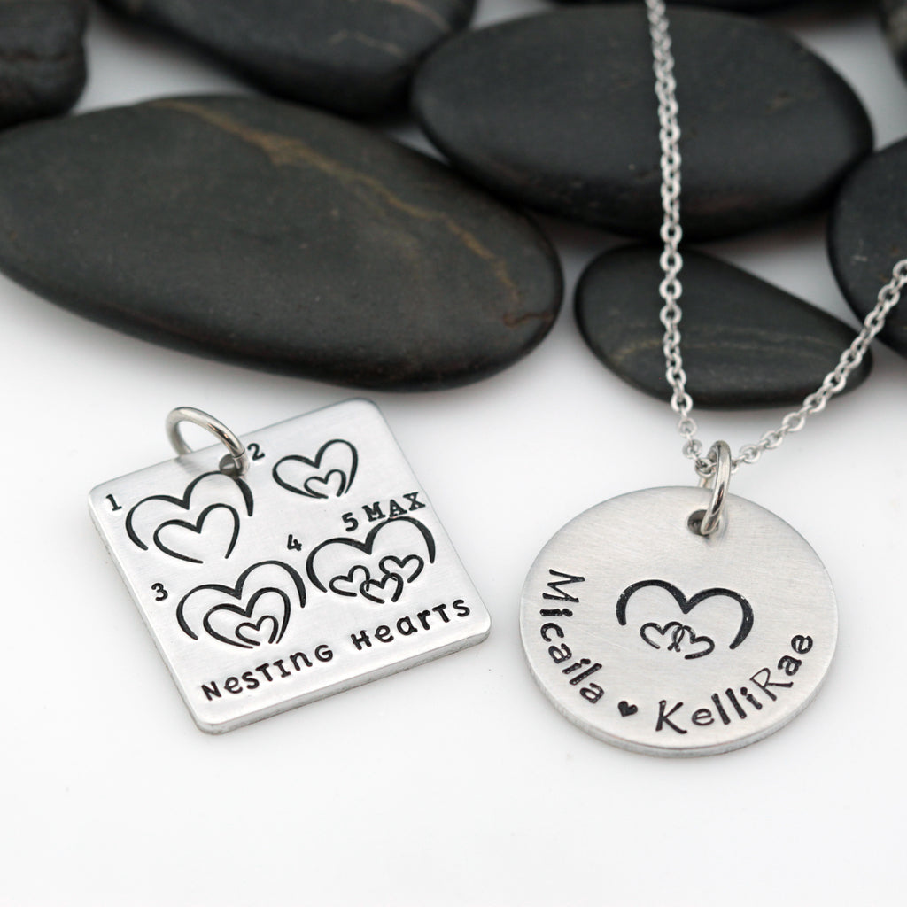 Nesting Hearts | Personalized Name | Custom Mother's Necklace - Hand Stamped