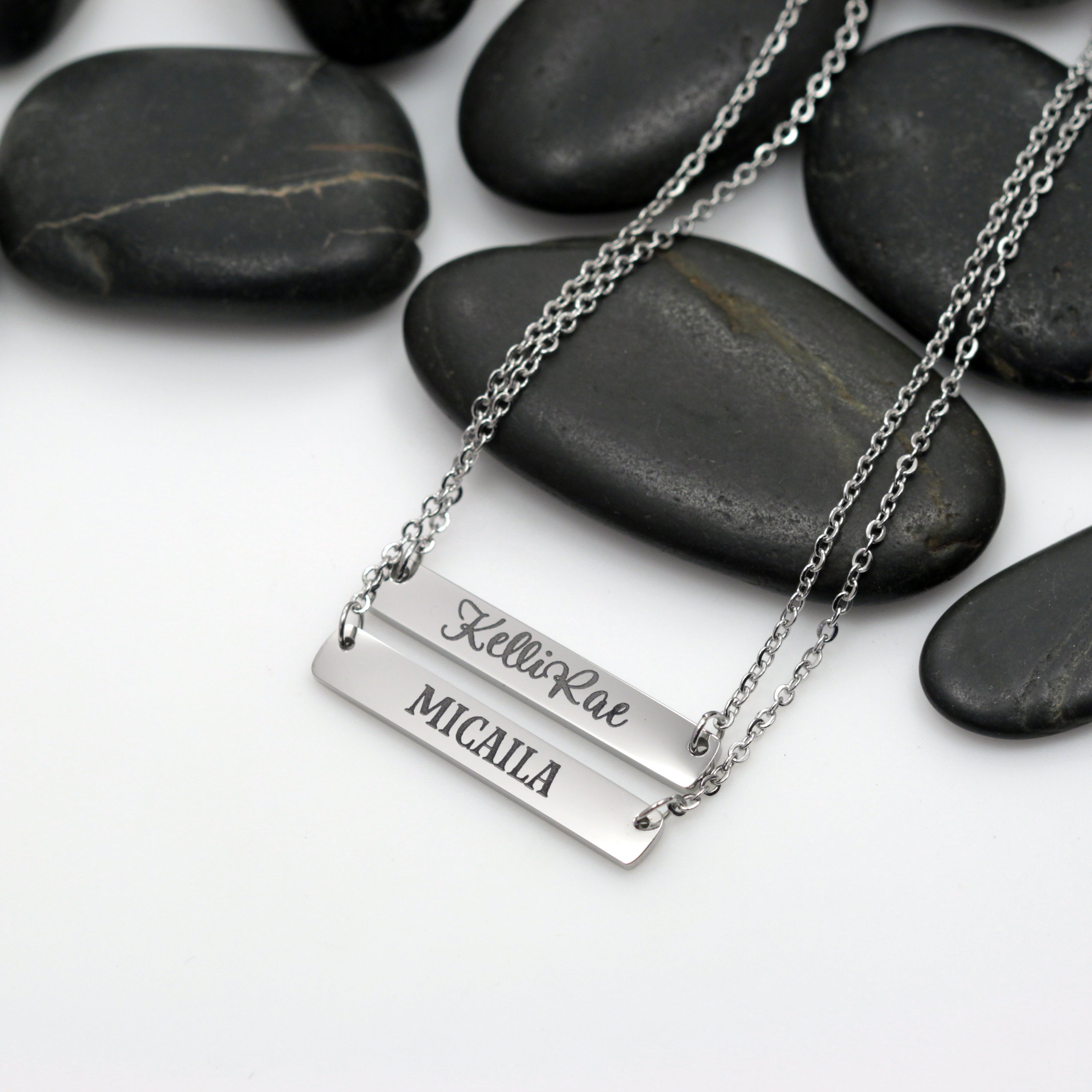 Personalized Unisex Laser Engraved Black Memory Bar Necklace - Customized  Necklace - Name Necklace - VivaGifts