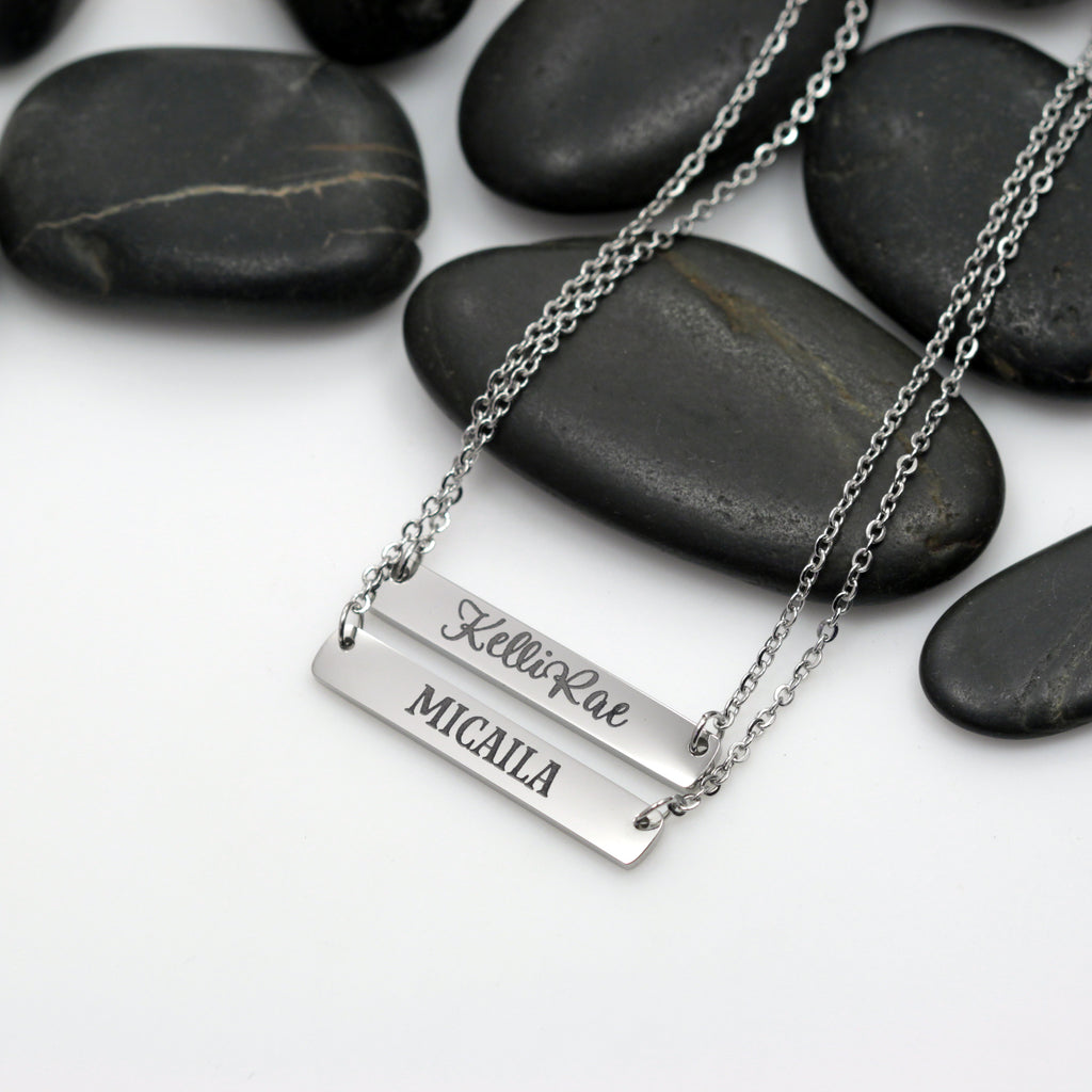 Personalized Name OR Word Engraved Bar Necklace - Hand Stamped