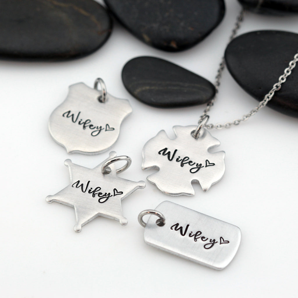 Wifey Necklace | Maltese Cross | Firefighter | Police Officer Badge | Deputy Sheriff Badge | Dog Tag - Hand Stamped