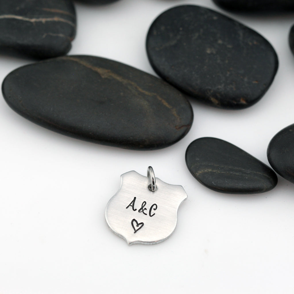 Couples Initials Charm | Maltese Cross | Firefighter | Police Officer Badge | Deputy Sheriff Badge - Hand Stamped