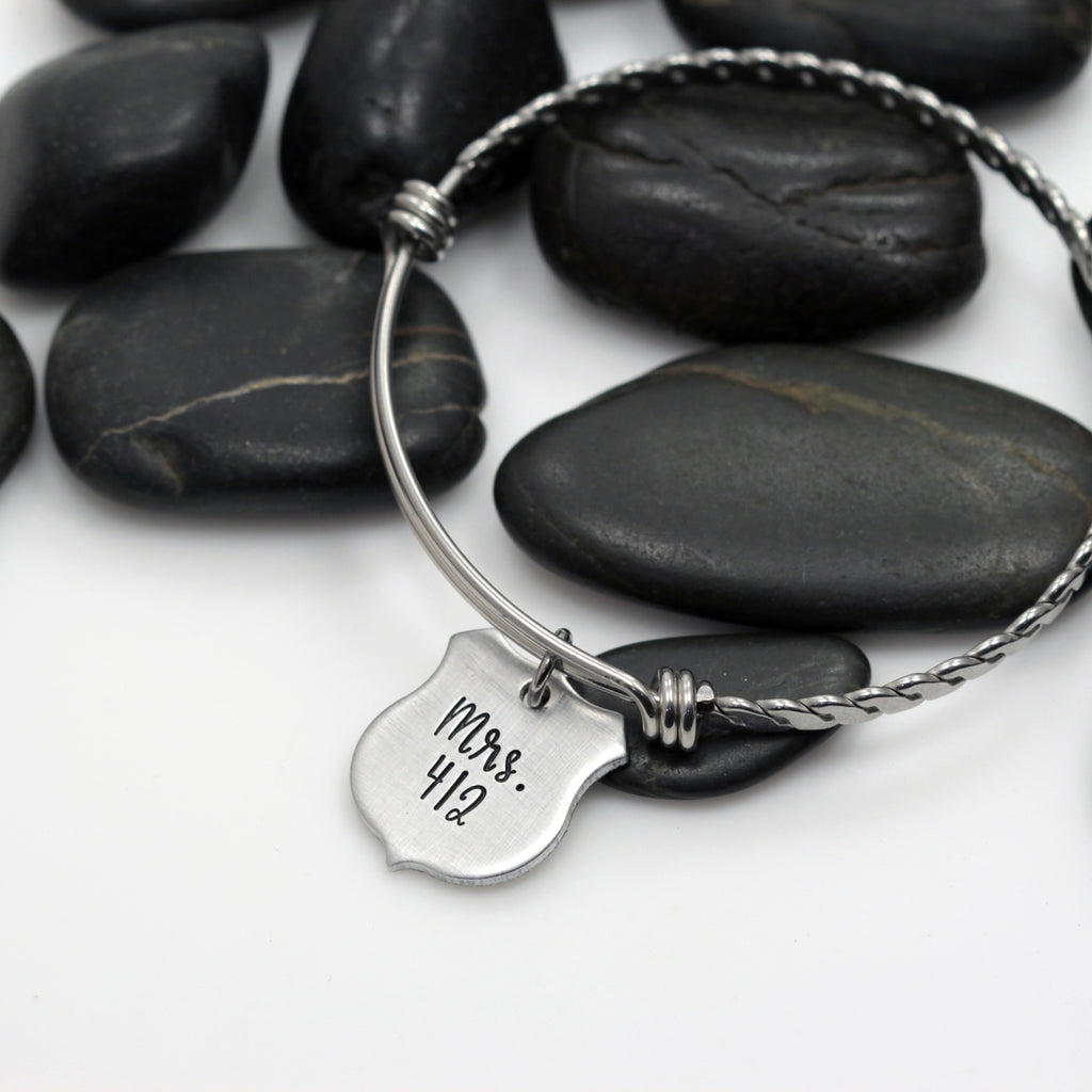 Mrs. Number Bangle | Maltese Cross | Firefighter | Police Officer Badge | Deputy Sheriff Badge - Hand Stamped