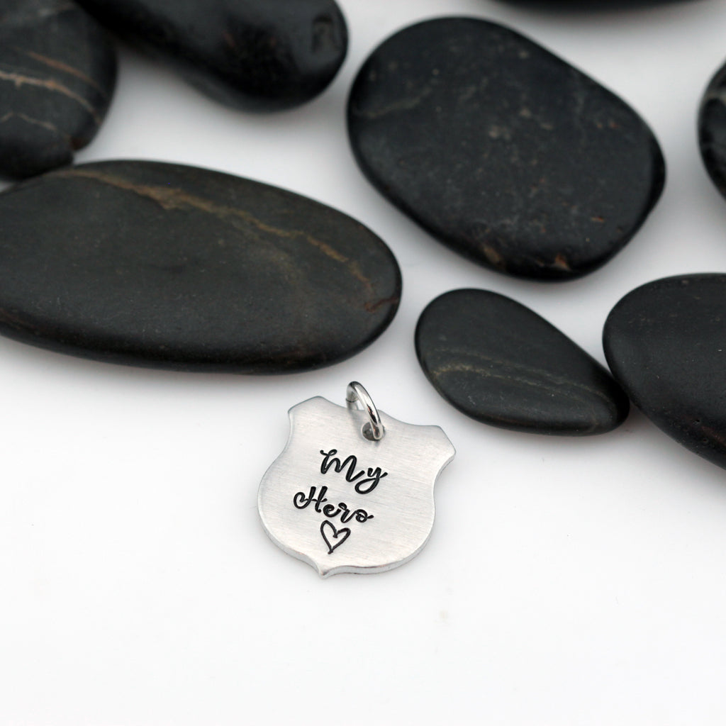 My Hero Charm | Maltese Cross | Firefighter | Police Officer Badge | Deputy Sheriff Badge | Dog Tag - Hand Stamped