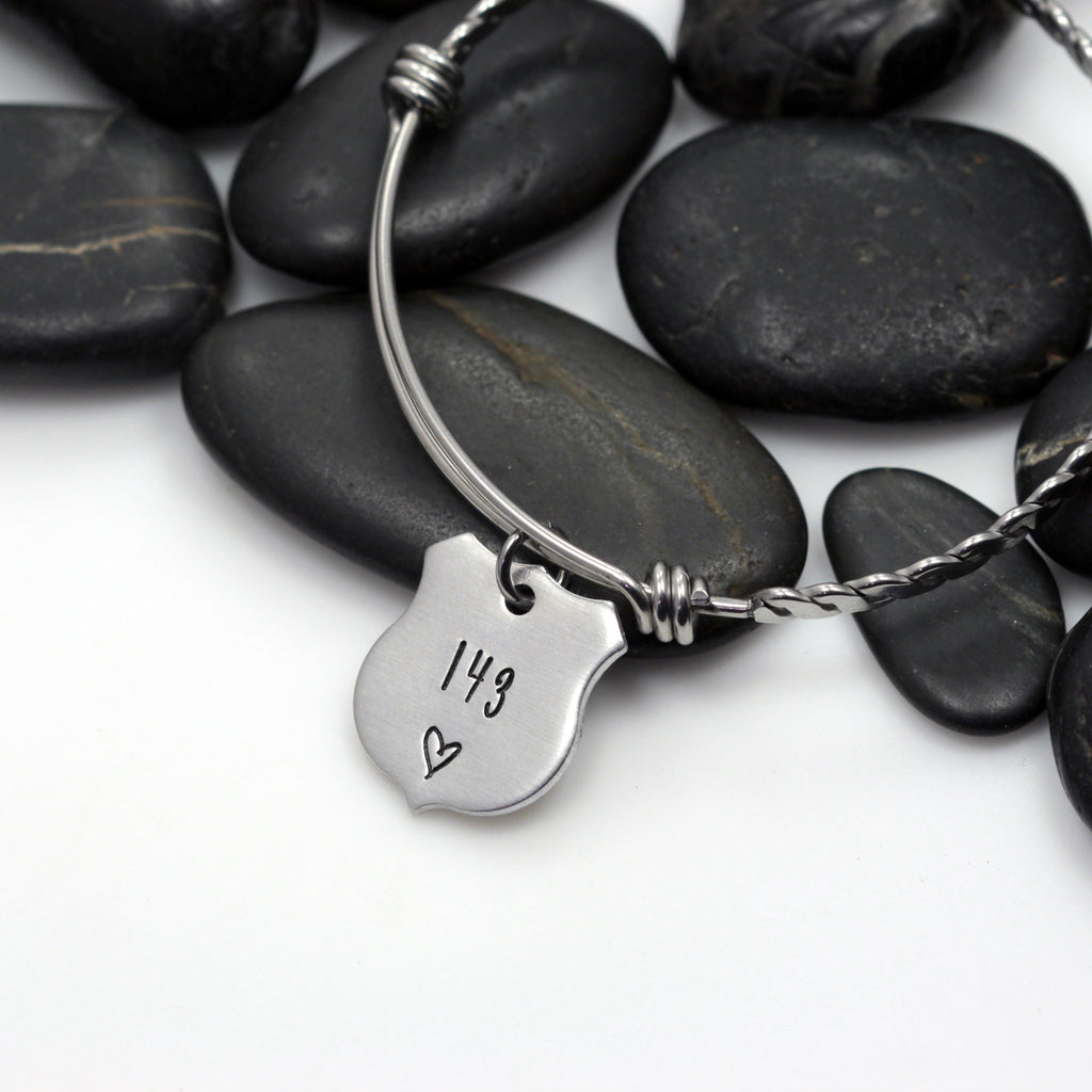 Number Bangle | Maltese Cross | Firefighter | Police Officer Badge | Deputy Sheriff Badge - Hand Stamped