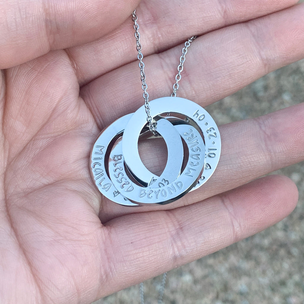 Blessed Beyond Measure | Personalized Mother's Washer Necklace | Interlocking Circles - Hand Stamped