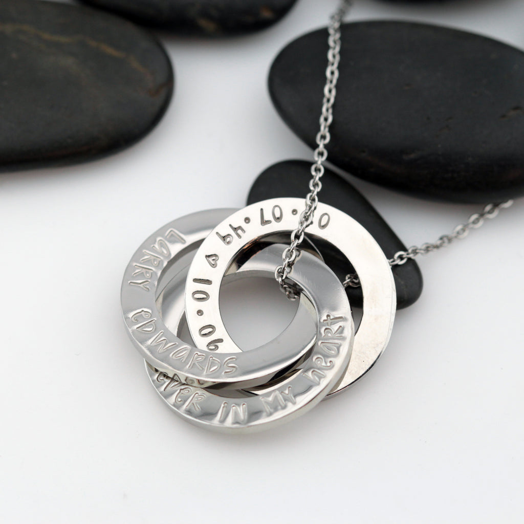 Forever In My Heart | Personalized Memorial Washer Necklace | Interlocking Circles - Hand Stamped