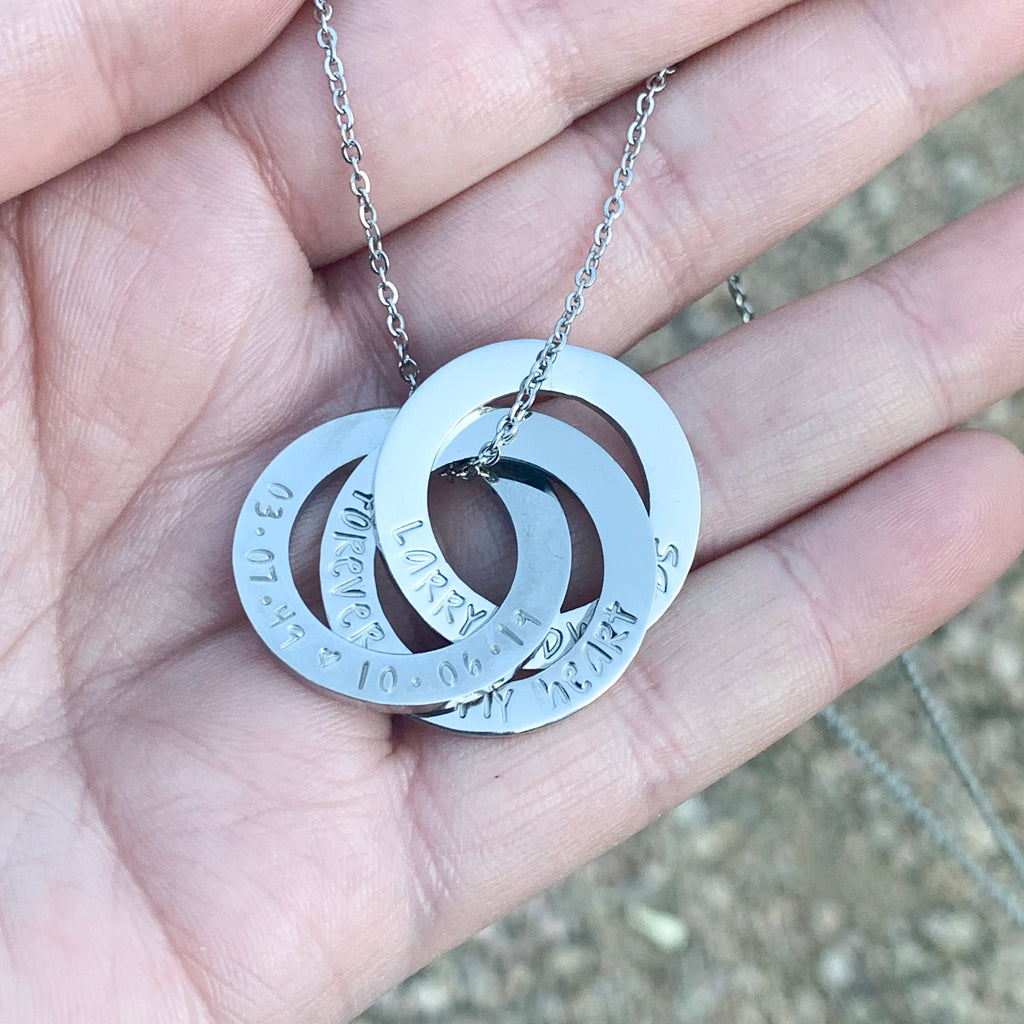 Forever In My Heart | Personalized Memorial Washer Necklace | Interlocking Circles - Hand Stamped