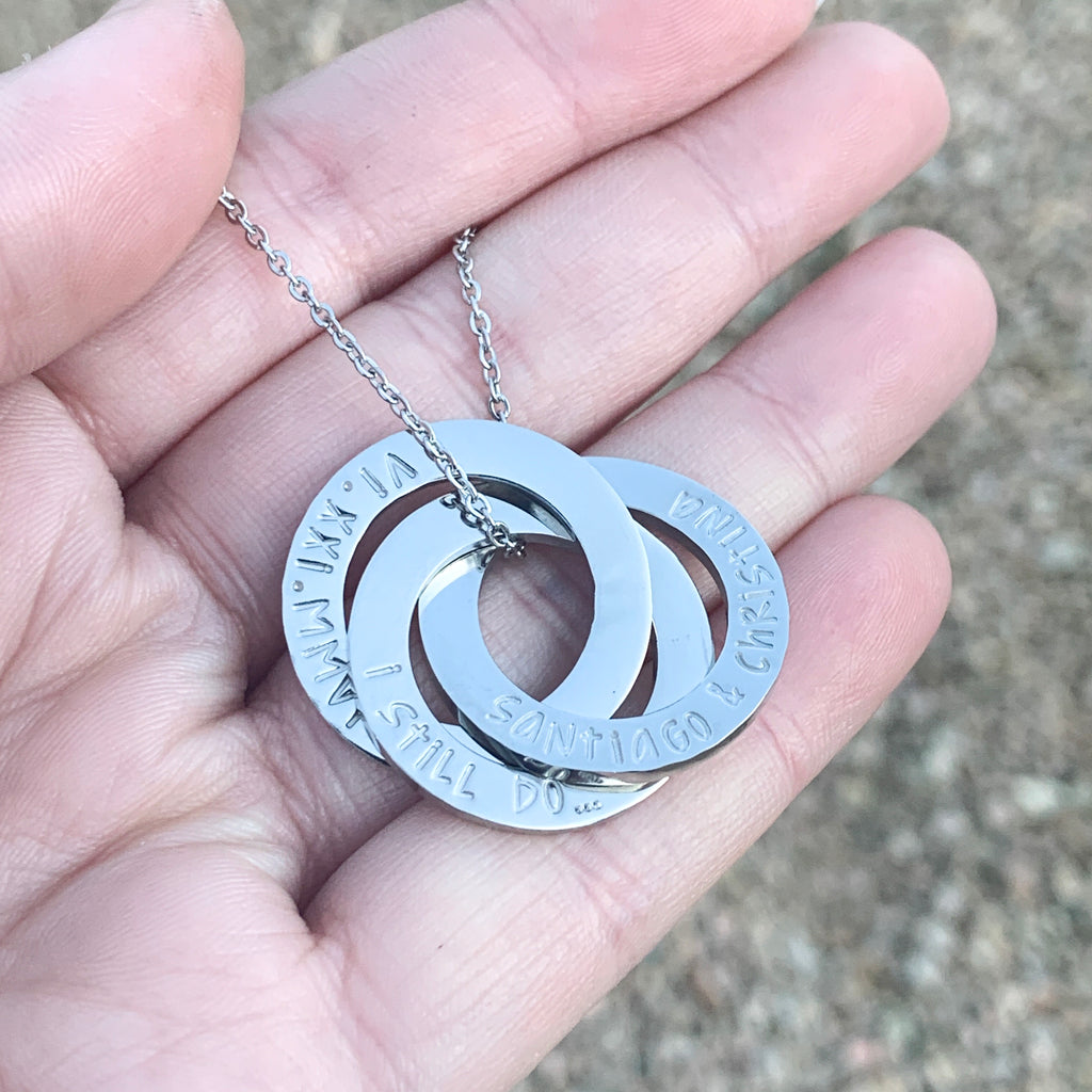 I Still Do | Personalized Wedding Anniversary Washer Necklace | Interlocking Circles - Hand Stamped