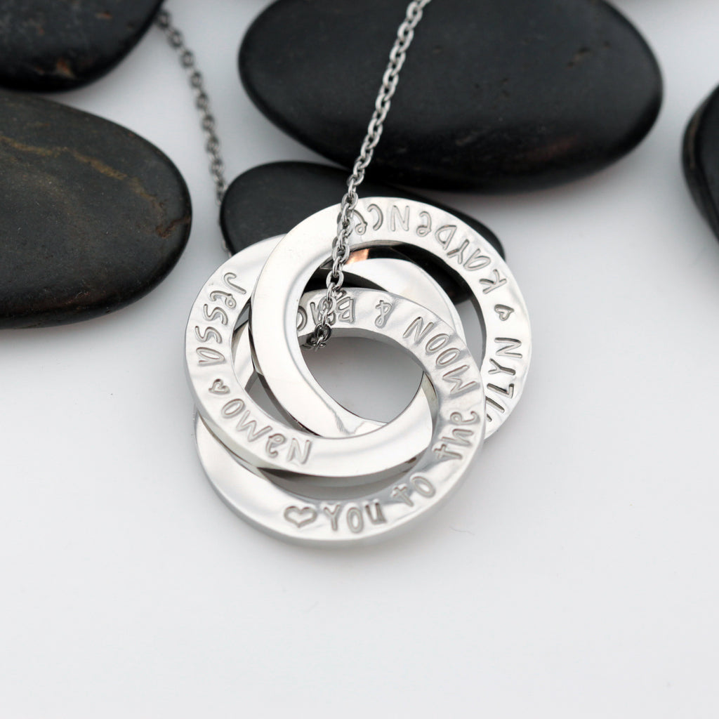 Love You To The Moon & Back | Personalized Mother's Washer Necklace | Interlocking Circles - Hand Stamped