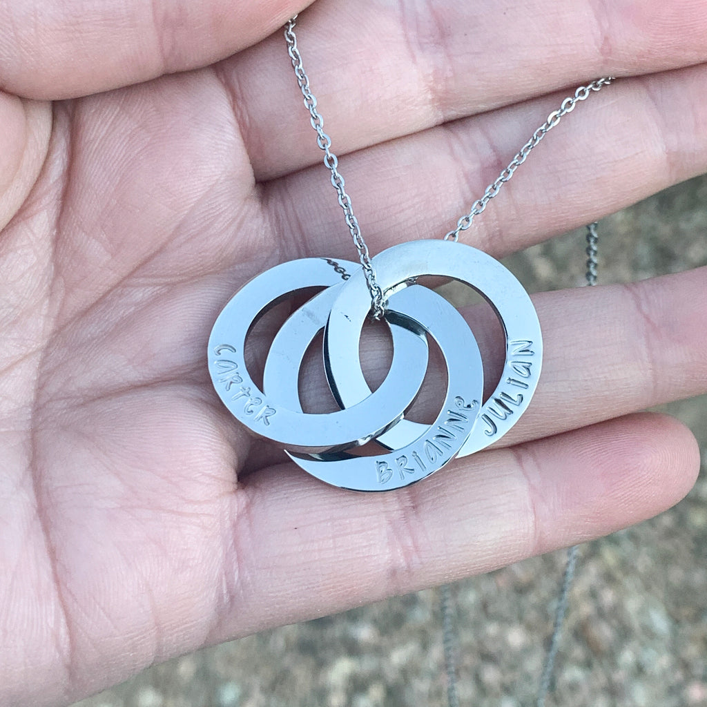 Personalized Mother's Washer Necklace | Interlocking Circles | Russian Rings - Hand Stamped