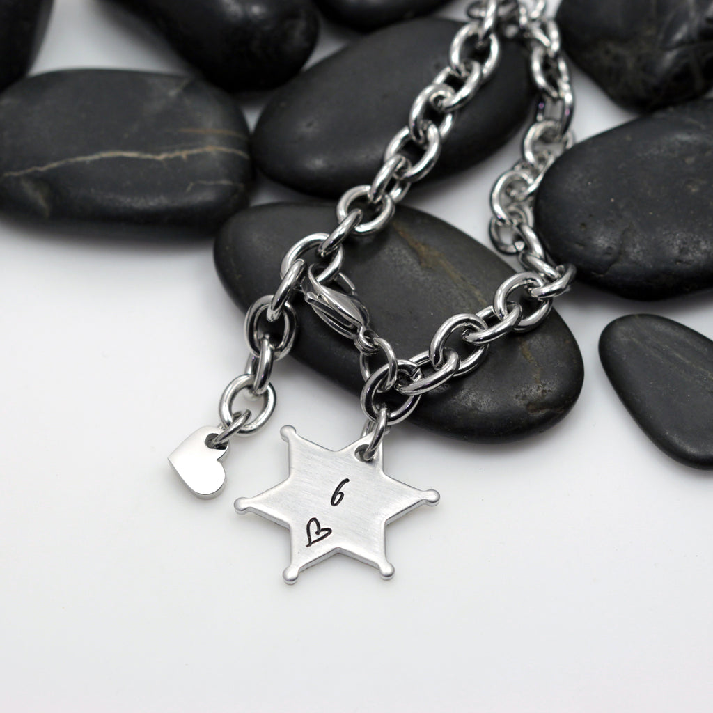 Number Bracelet | Maltese Cross | Firefighter | Police Officer Badge | Deputy Sheriff Badge - Hand Stamped