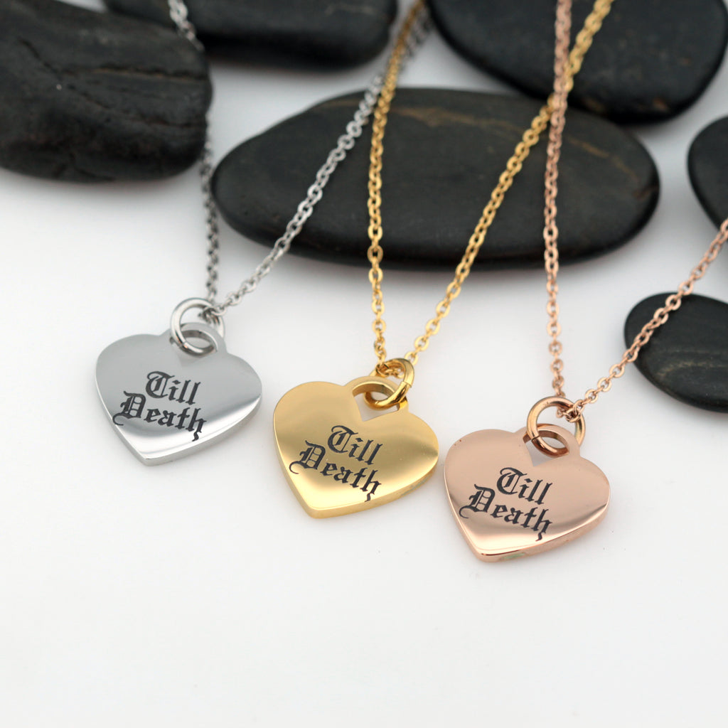Till Death Heart Necklace | Wedding Vow | Anniversary Jewelry Gift - Hand Stamped
