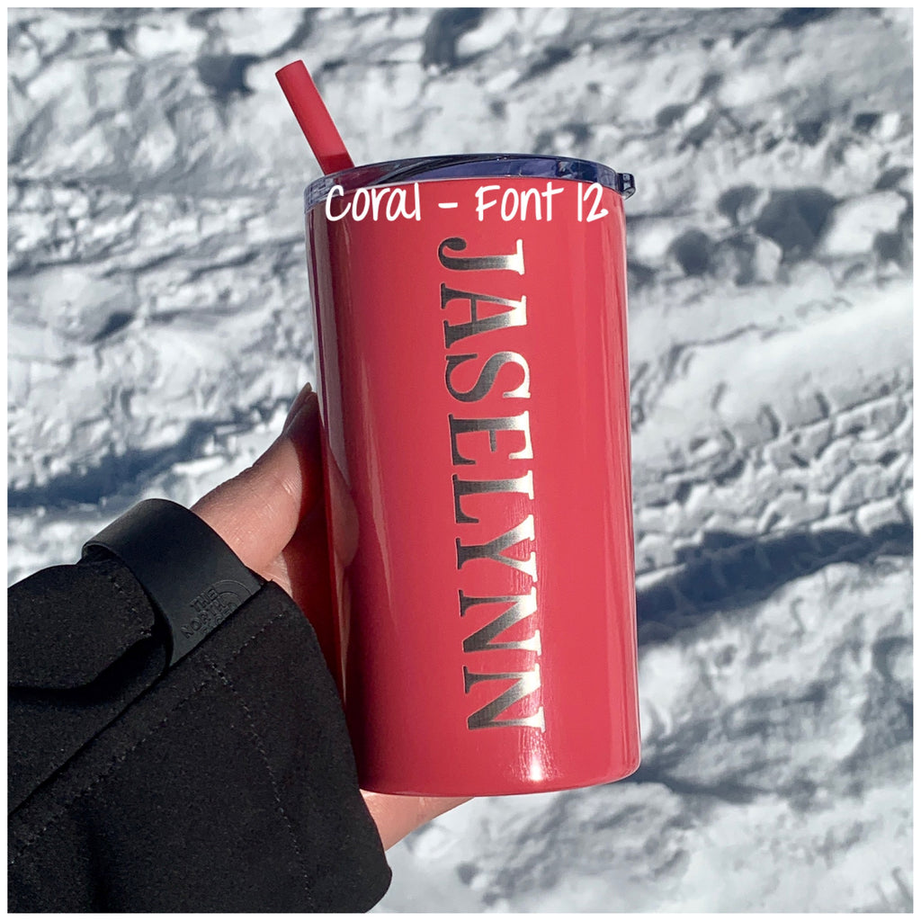 Personalized Name | Engraved 12oz Stainless Steel Skinny Mini Kid's Tumbler - Hand Stamped