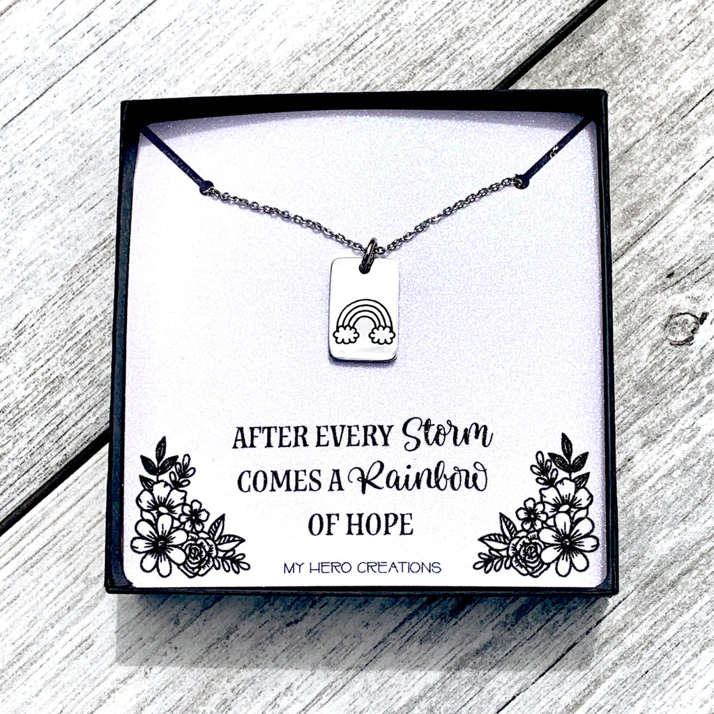 Rainbow Baby Rectangle | Dainty Memorial Necklace - Hand Stamped